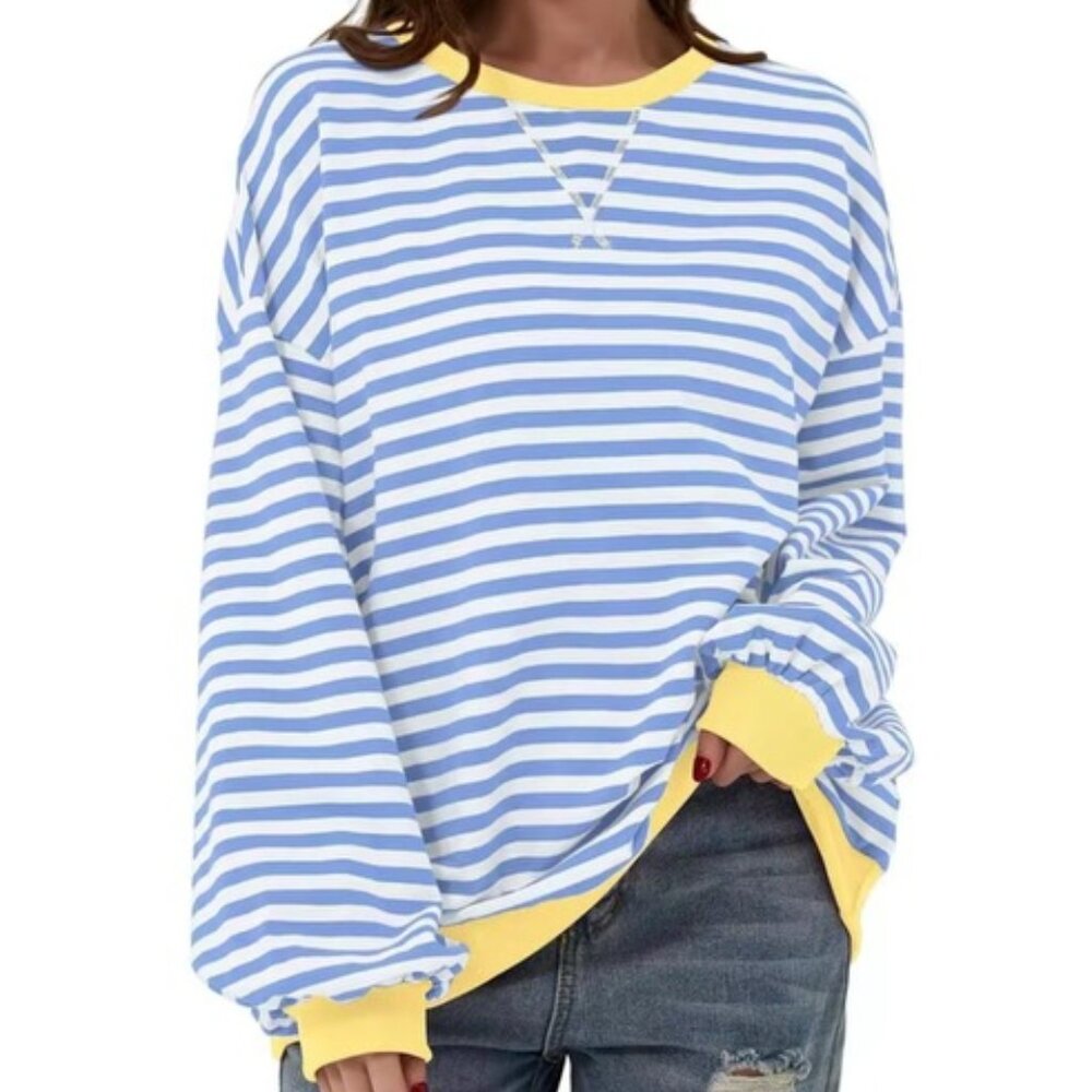 Striped Oversized Crewneck Sweatshirt NWT